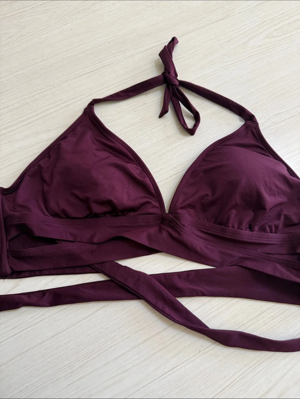 Kona Wrap-Style Triangle Bikini Top in Deep Wine